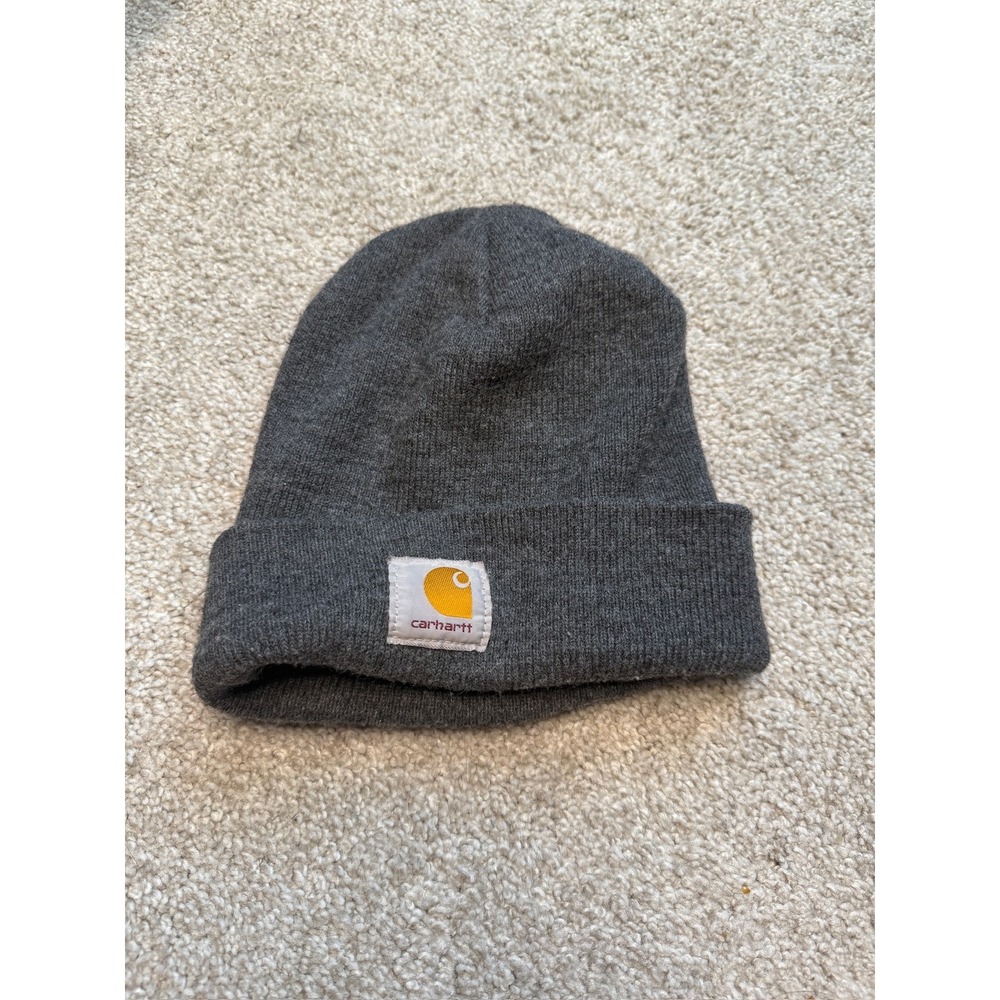 Carhartt Logo Knit Cuffed Beanie Hat in Dark Gray